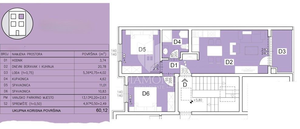 Pula Šijana, novogradnja 60 m², dvosobno stanovanje, parkirno mesto