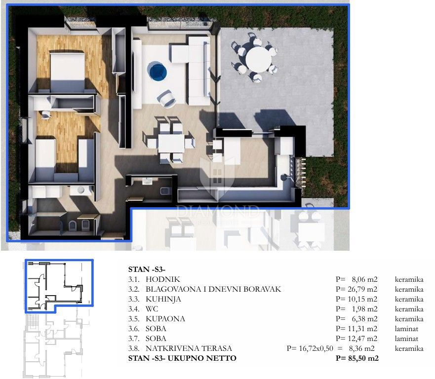 Apartmaj Labin, 85,50m2