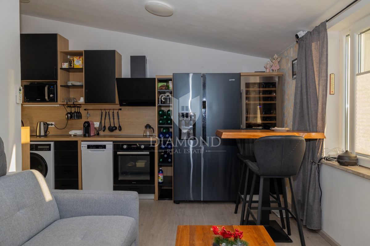 Moderno stanovanje z razkošno teraso in jacuzzijem, pogled na morje