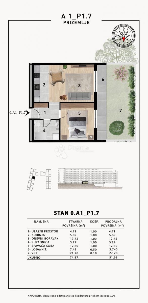 Stanovanje Crvene kuće, Zadar, 51,98m2