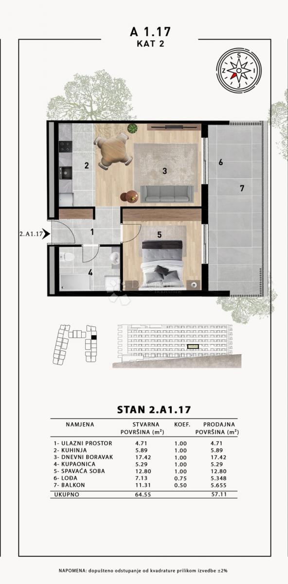 Stanovanje Crvene kuće, Zadar, 51,98m2