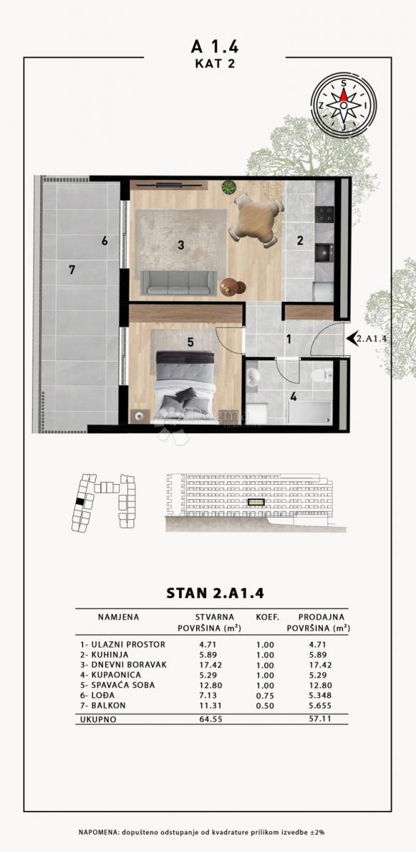 Stanovanje Crvene kuće, Zadar, 51,98m2