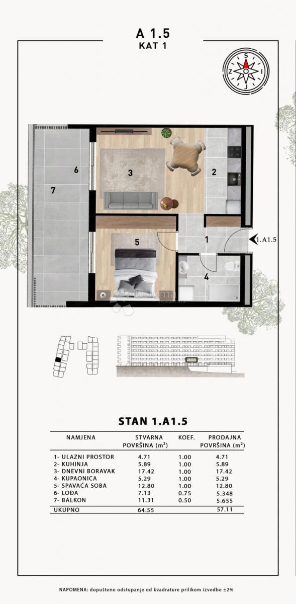 Stanovanje Crvene kuće, Zadar, 51,98m2