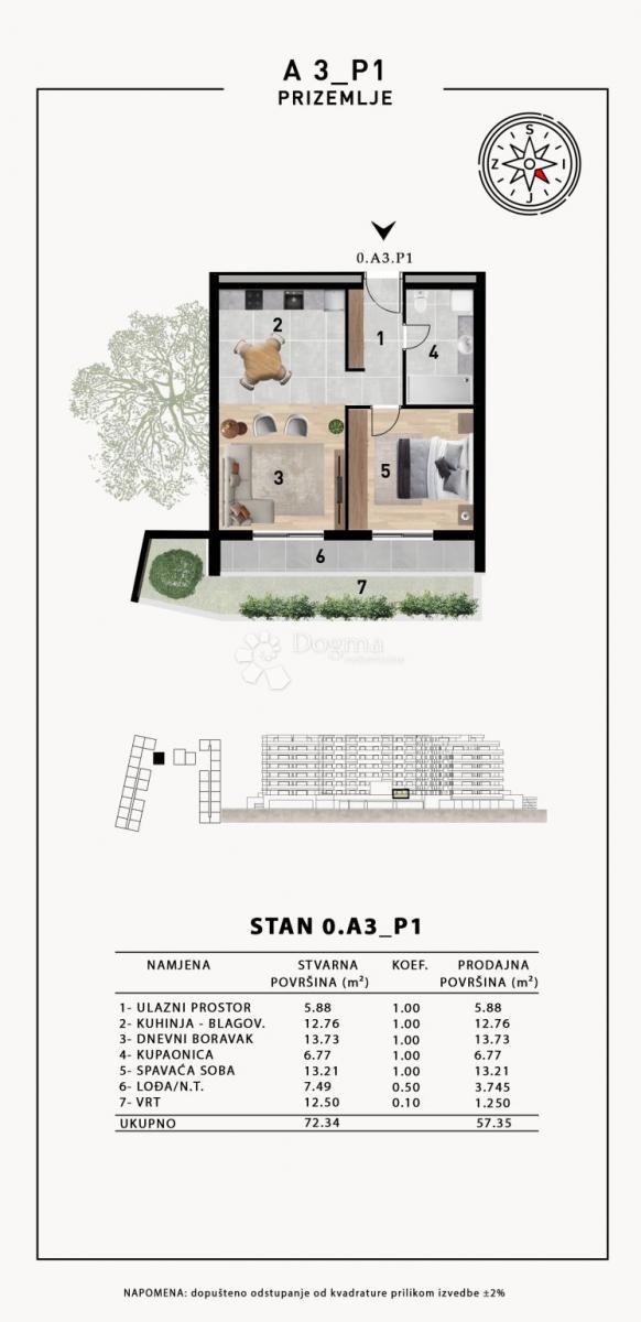Stanovanje Crvene kuće, Zadar, 51,98m2