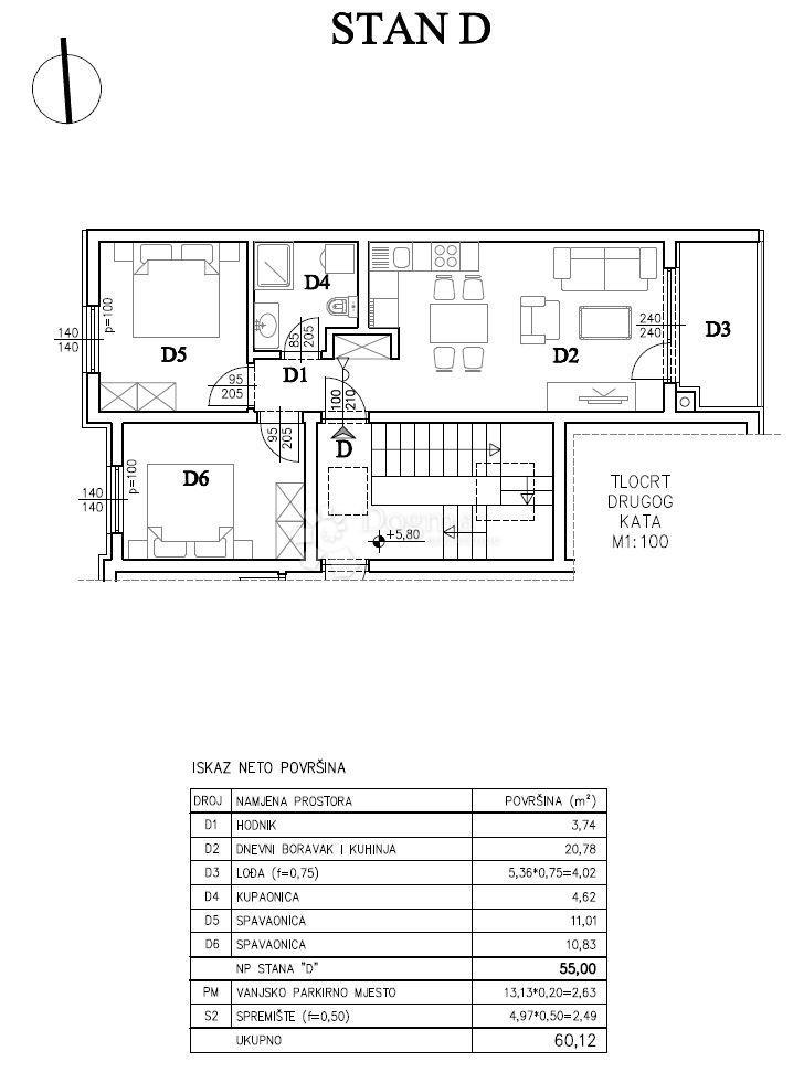 Stanovanje Šijana, Pula, 54,57m2