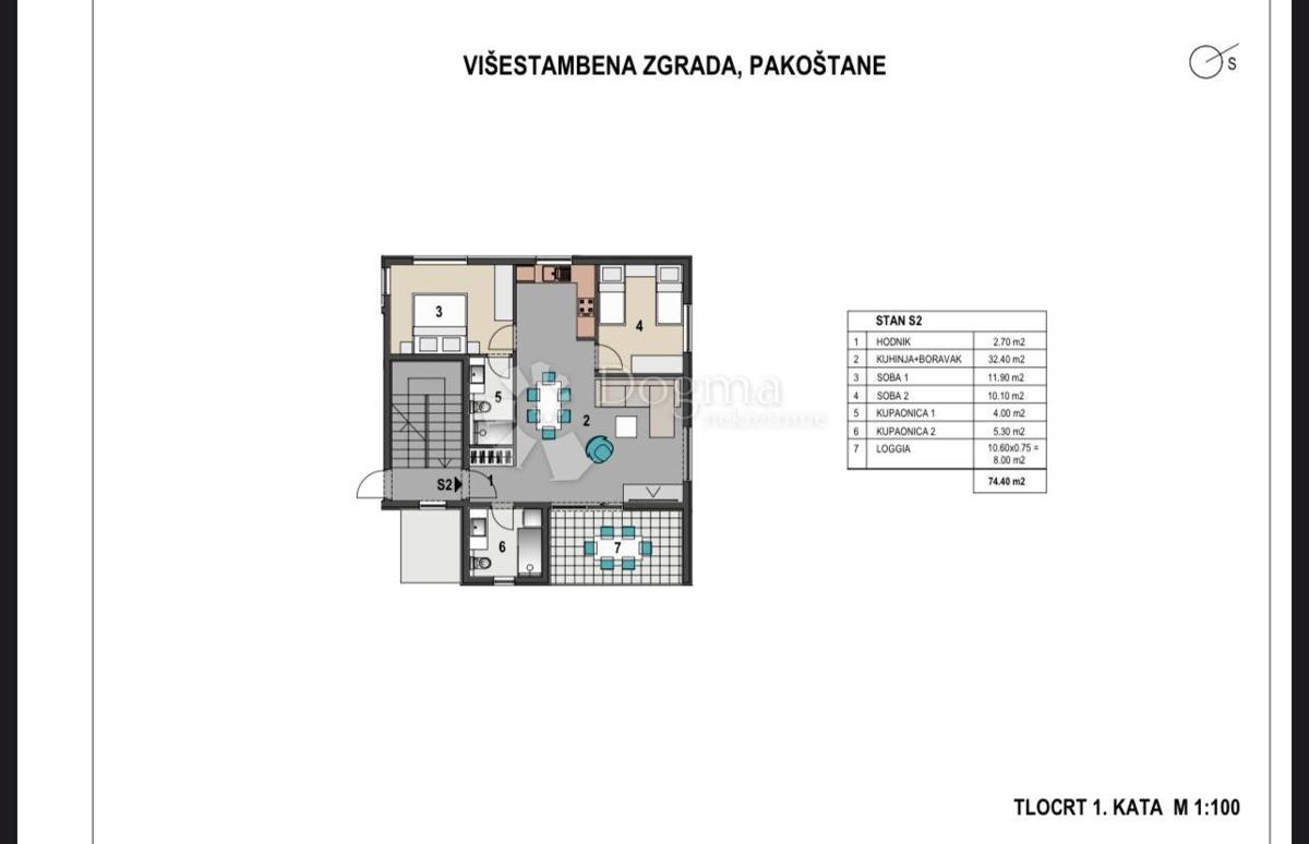 Stanovanje Pakoštane, 74,40m2