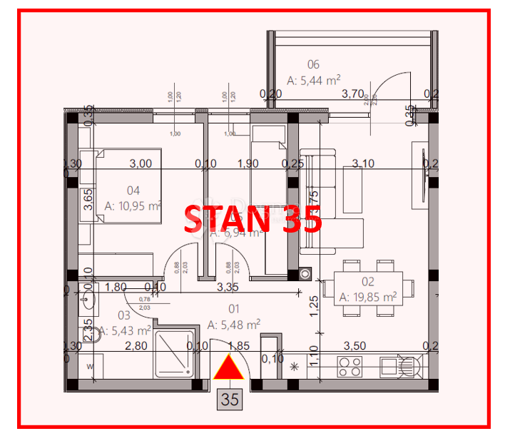 Stanovanje Monvidal, Pula, 54,96m2
