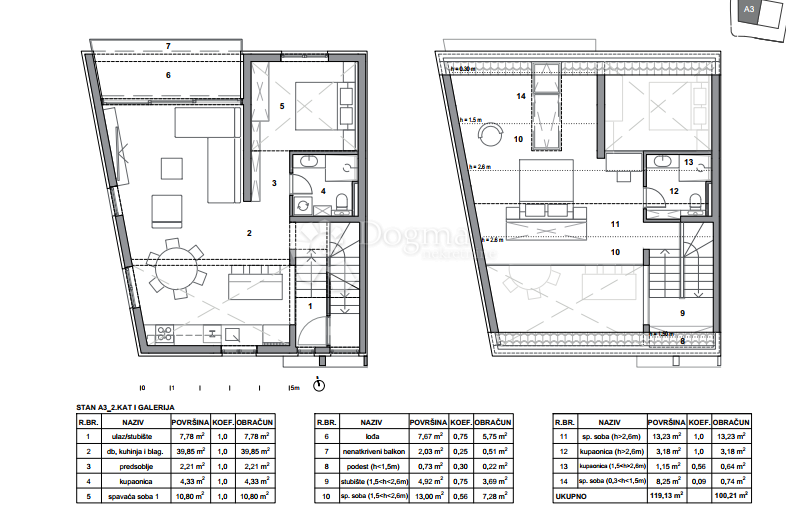 Apartma Postira, 62,92m2
