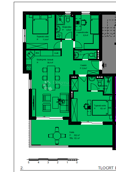 Stanovanje Crvene kuće, Zadar, 130,21m2