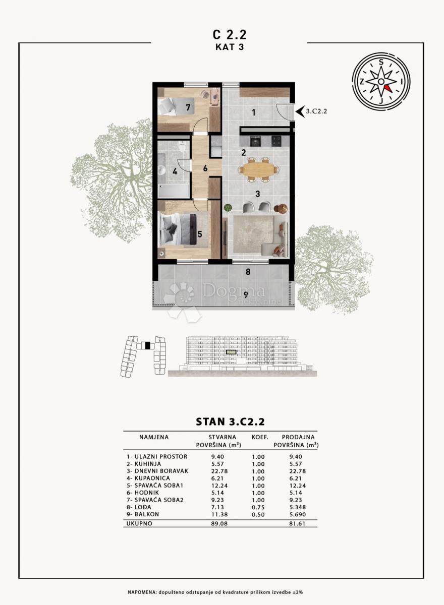 Stanovanje Crvene kuće, Zadar, 51,98m2