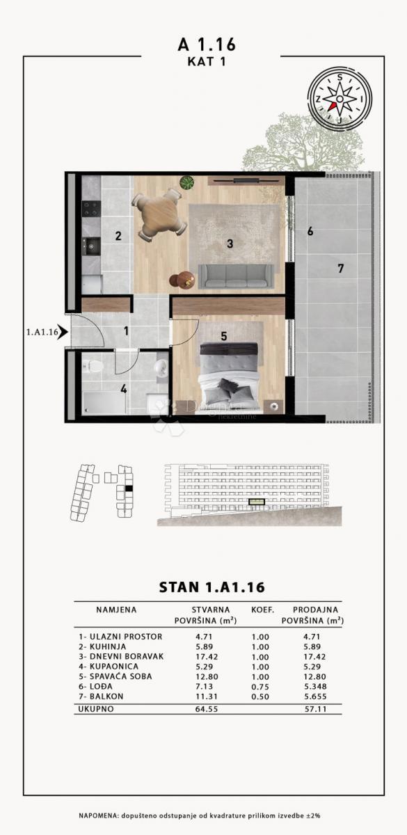 Stanovanje Crvene kuće, Zadar, 51,98m2