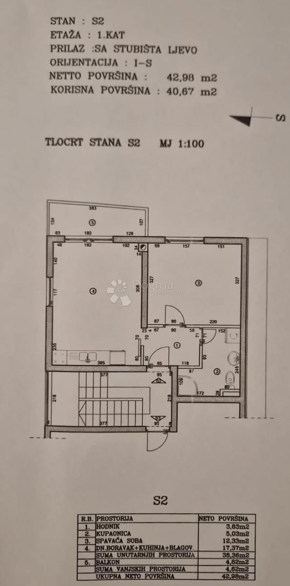 Stanovanje Kman, Split, 42,98m2
