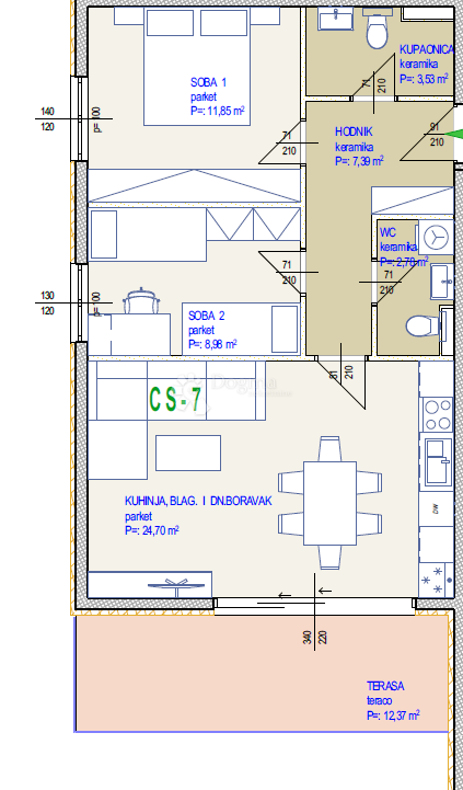Stanovanje Seget Donji, Seget, 71,60m2