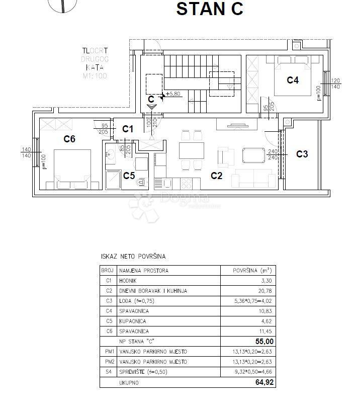 Stanovanje Šijana, Pula, 54,57m2
