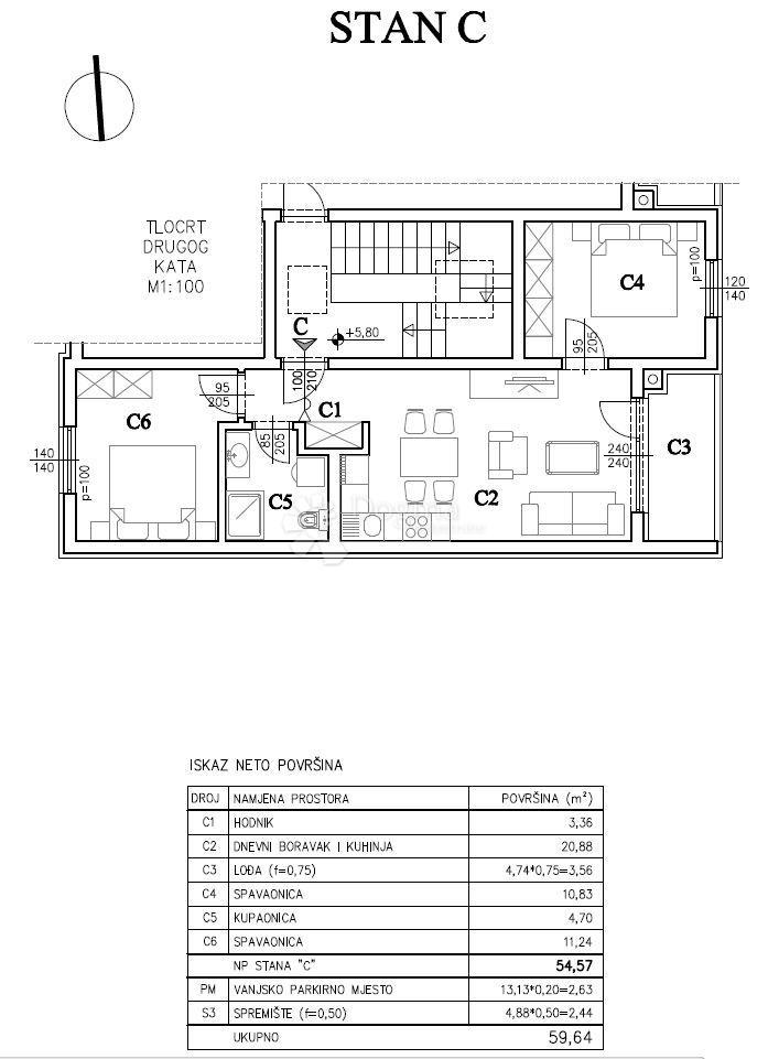 Stanovanje Šijana, Pula, 54,57m2
