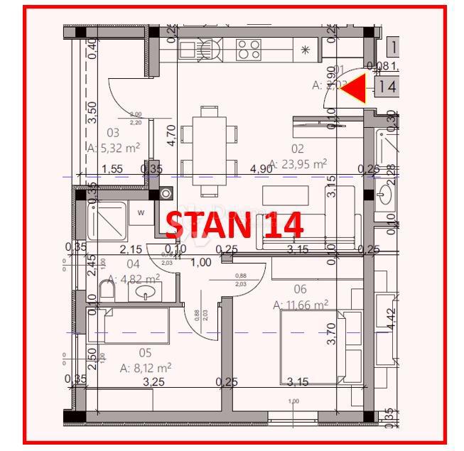 Stanovanje Monvidal, Pula, 54,96m2