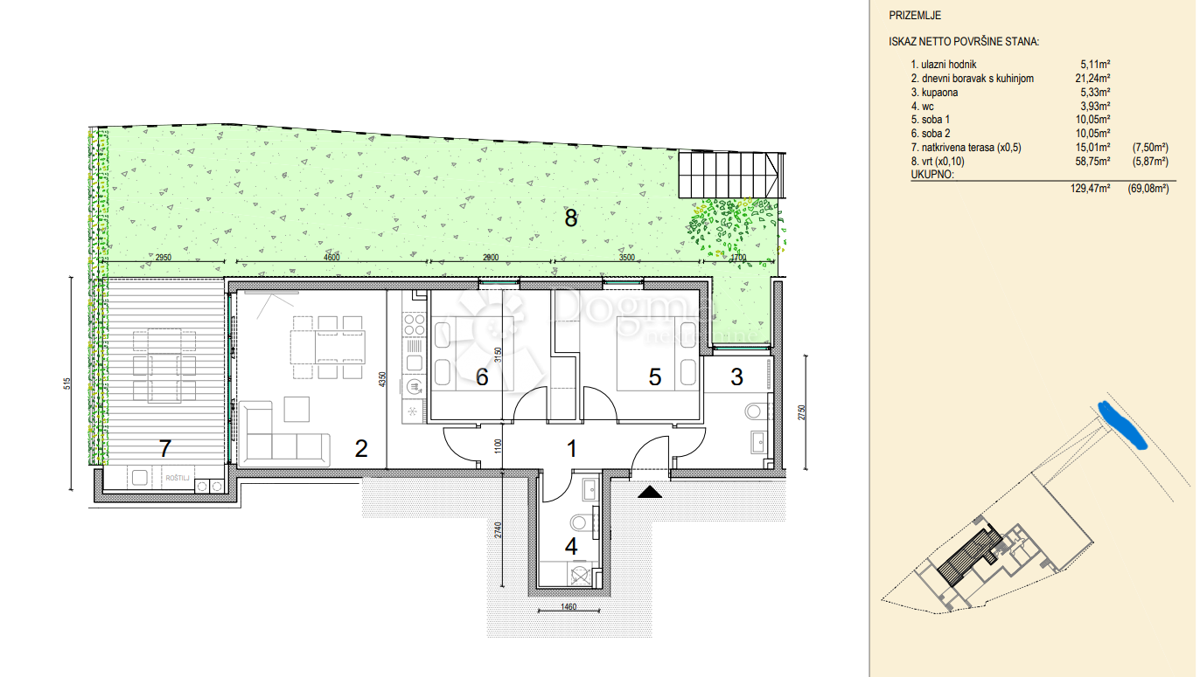 Stanovanje Novalja, 69,08m2