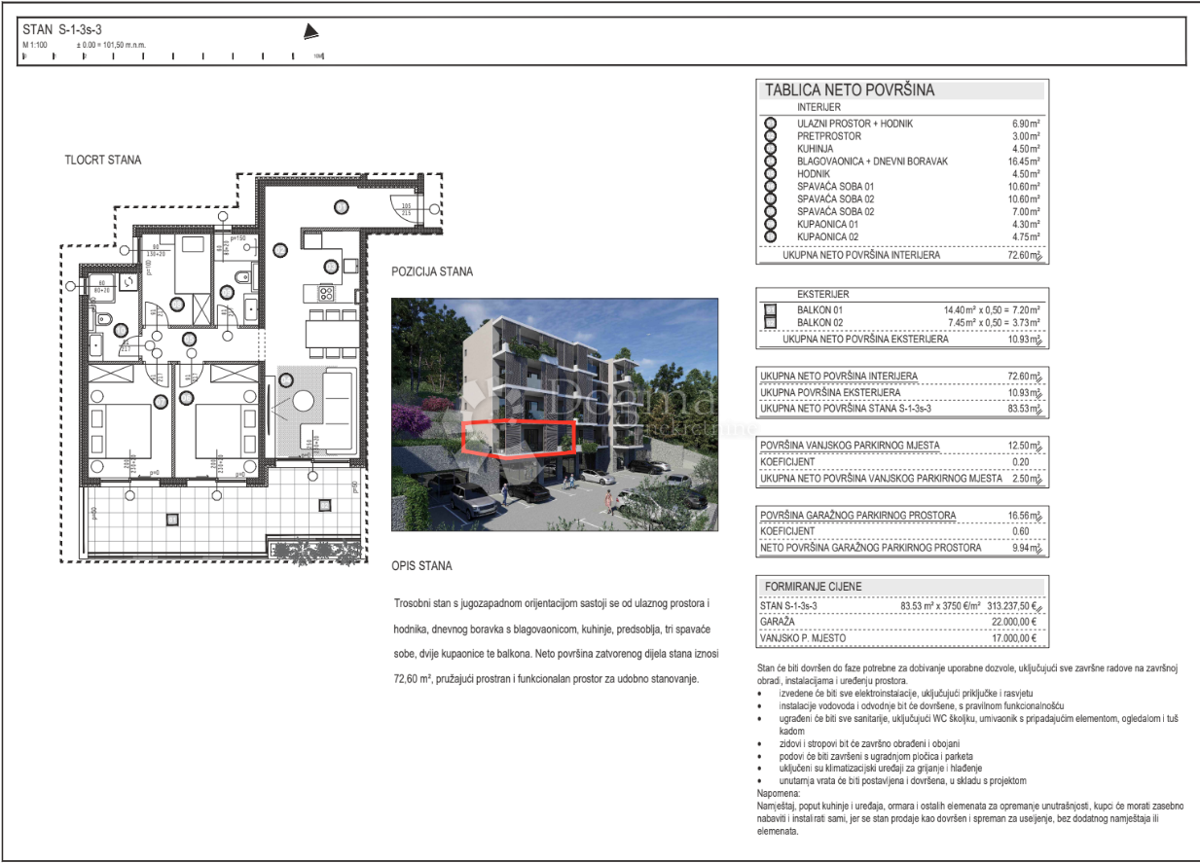 Stanovanje Omiš, 83,53m2