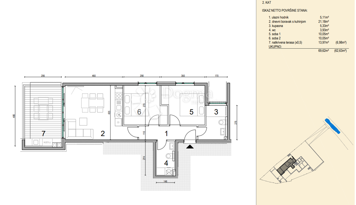 Stanovanje Novalja, 69,08m2
