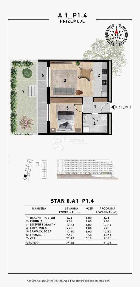 Stanovanje Crvene kuće, Zadar, 51,98m2