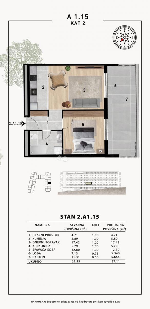 Stanovanje Crvene kuće, Zadar, 51,98m2