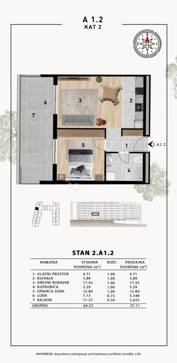 Stanovanje Crvene kuće, Zadar, 51,98m2