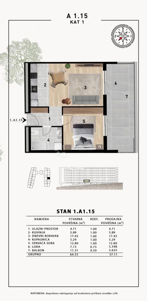 Stanovanje Crvene kuće, Zadar, 51,98m2