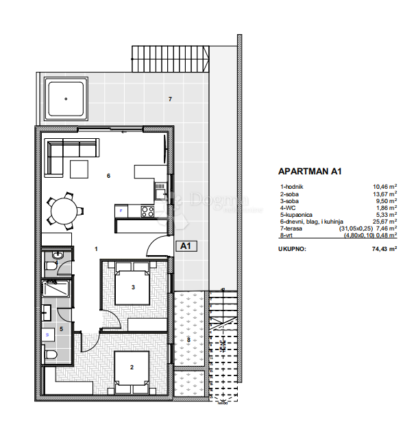 Stanovanje Arbanija, Trogir - Okolica, 74,43m2