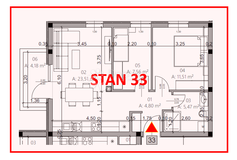 Stanovanje Monvidal, Pula, 54,96m2