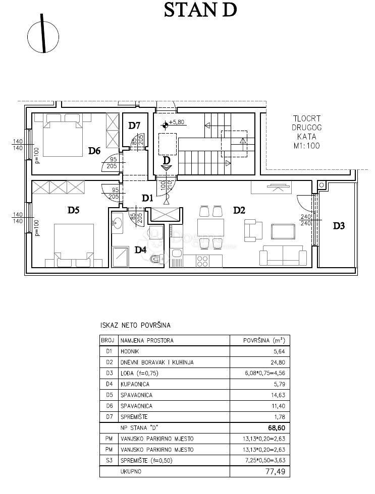 Stanovanje Šijana, Pula, 54,57m2