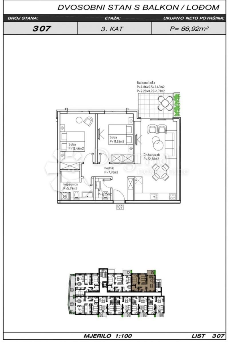 Stanovanje Makarska, 70,90m2