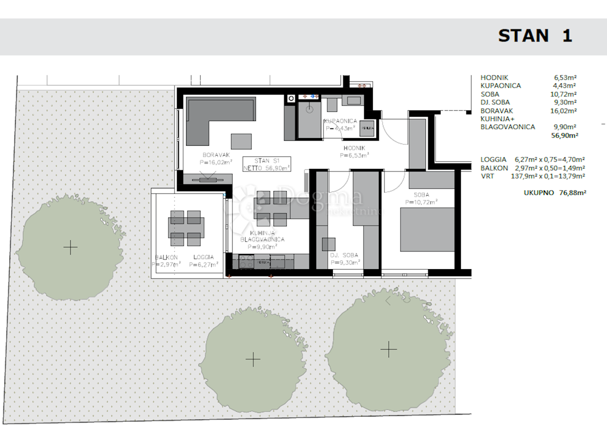 Apartma Privlaka, 76,88m2