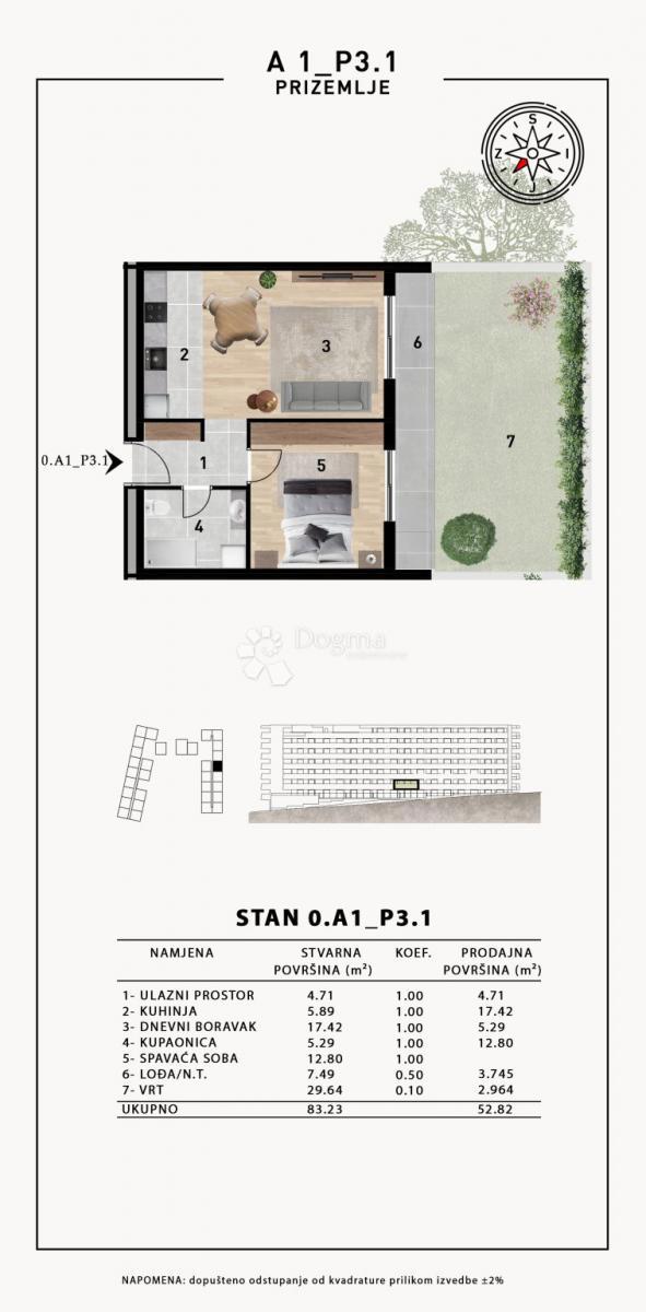 Stanovanje Crvene kuće, Zadar, 51,98m2