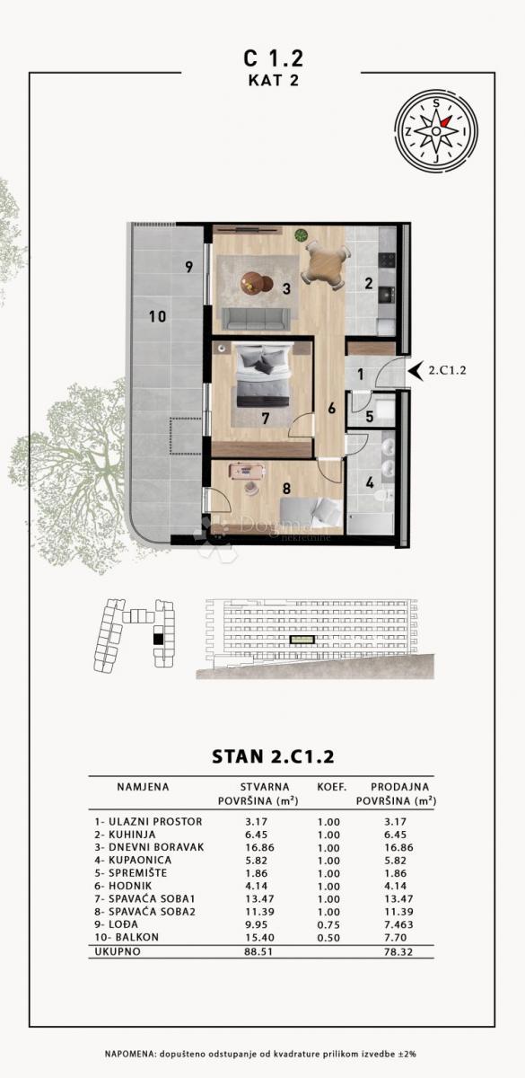 Stanovanje Crvene kuće, Zadar, 51,98m2