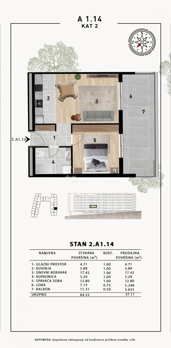 Stanovanje Crvene kuće, Zadar, 51,98m2