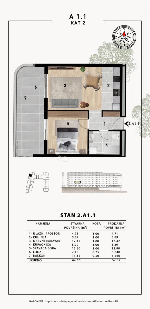 Stanovanje Crvene kuće, Zadar, 51,98m2