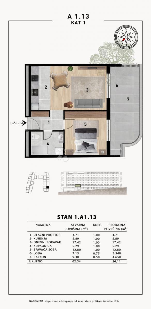 Stanovanje Crvene kuće, Zadar, 51,98m2