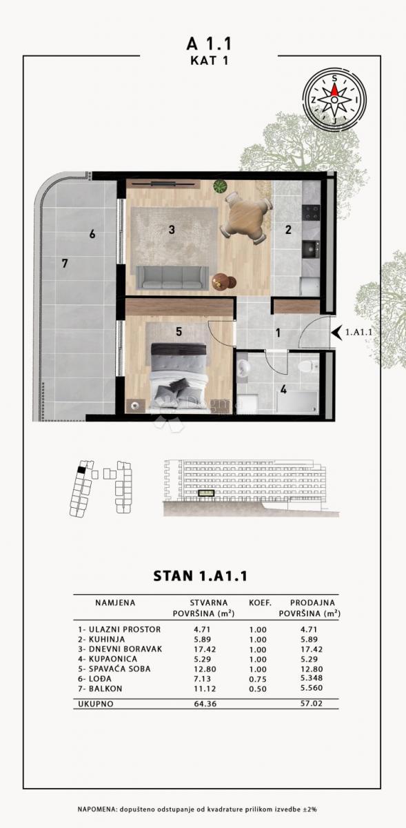 Stanovanje Crvene kuće, Zadar, 51,98m2