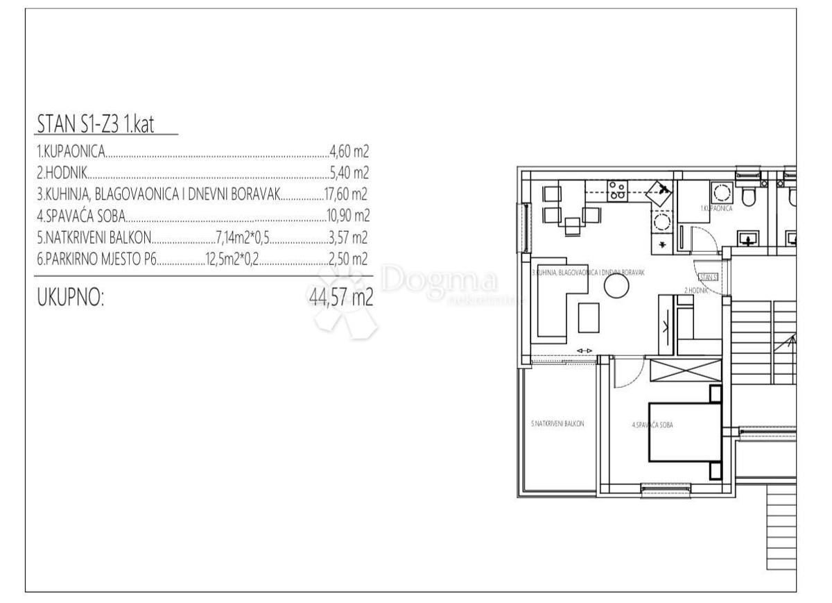 Stanovanje Donje Ražine, Šibenik, 44,57m2