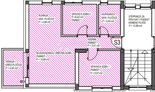 Stupnik S3 dvosobno stanovanje s teraso v prvem nadstropju