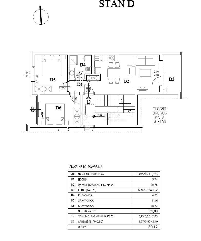 Stanovanje Šijana, Pula, 54,57m2