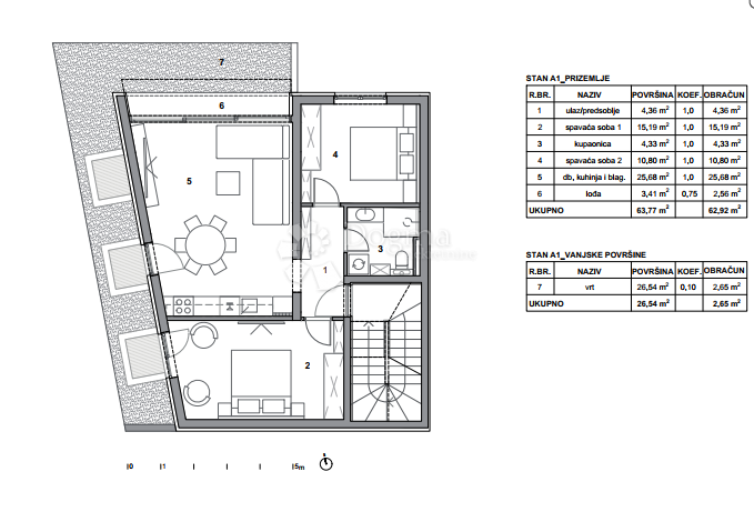 Apartma Postira, 62,92m2