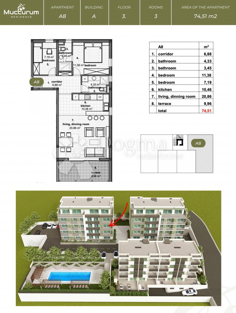 Stanovanje Makarska, 74,51m2