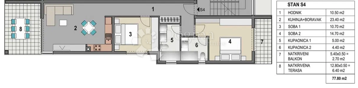 Stanovanje Mandre, Kolan, 75,50m2