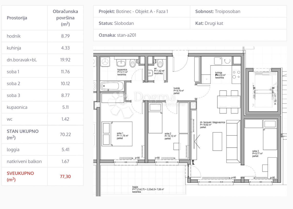Stanovanje Botinec, Novi Zagreb - Zapad, 77,30m2