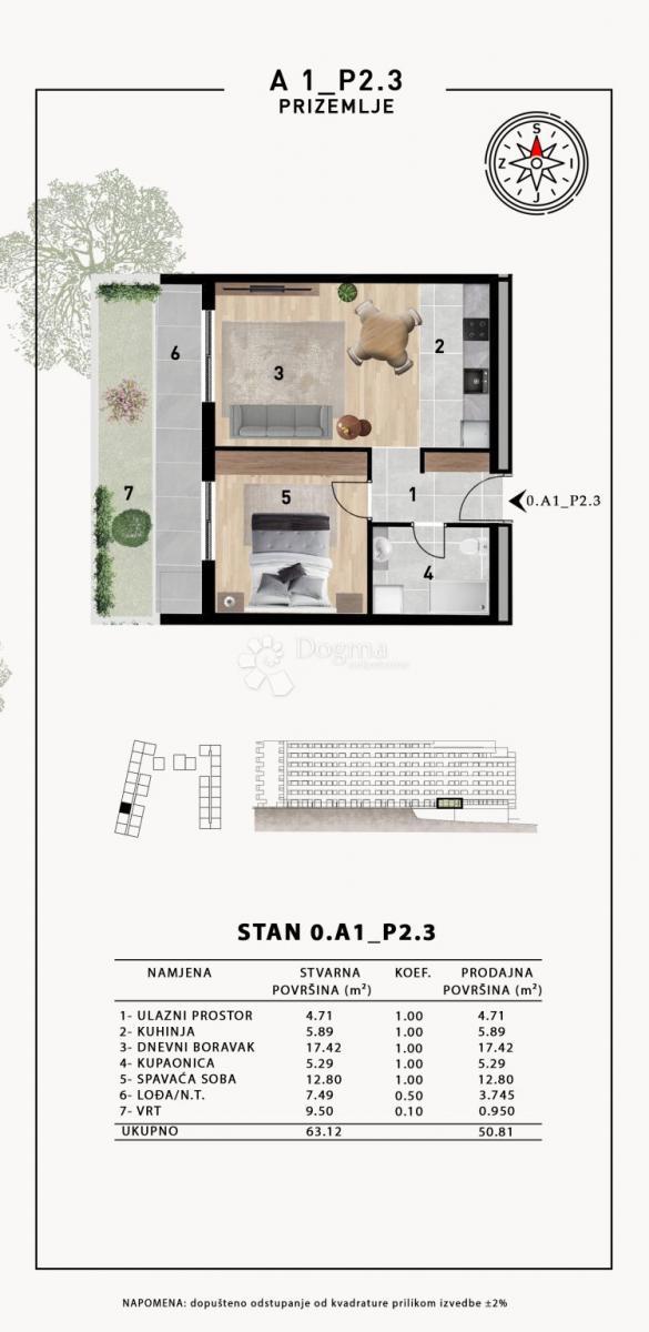 Stanovanje Crvene kuće, Zadar, 51,98m2