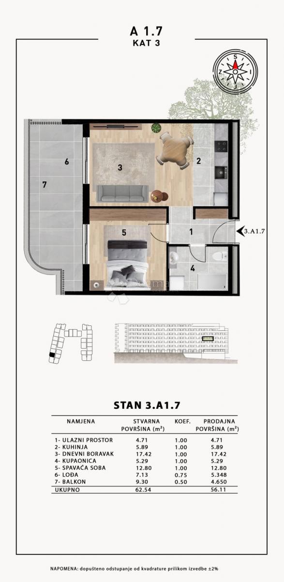 Stanovanje Crvene kuće, Zadar, 51,98m2