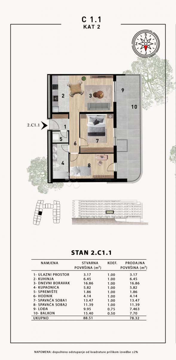 Stanovanje Crvene kuće, Zadar, 51,98m2