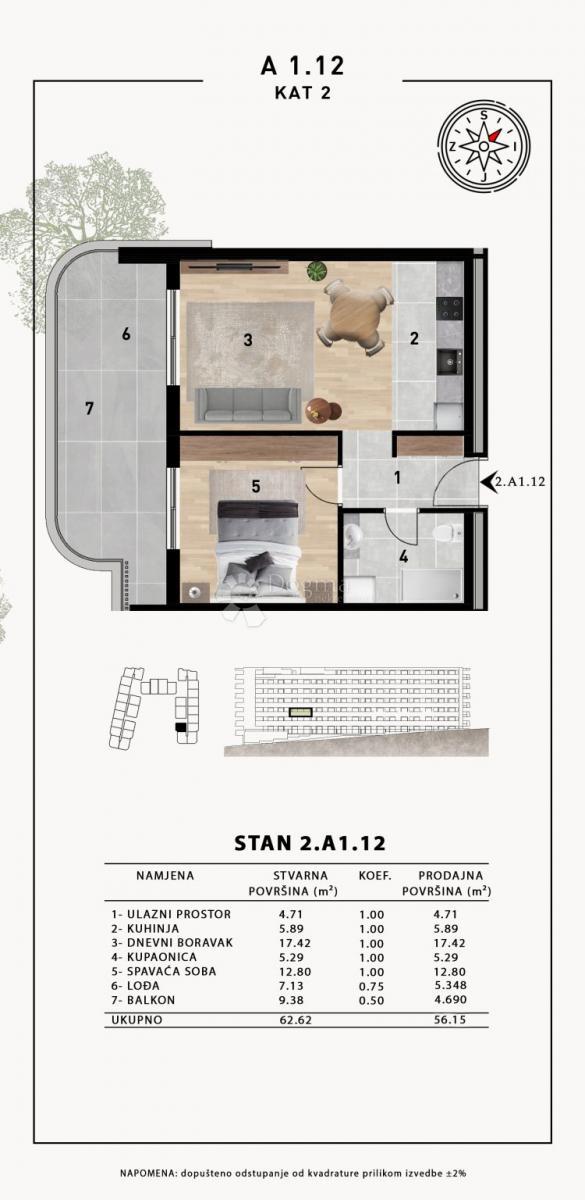 Stanovanje Crvene kuće, Zadar, 51,98m2