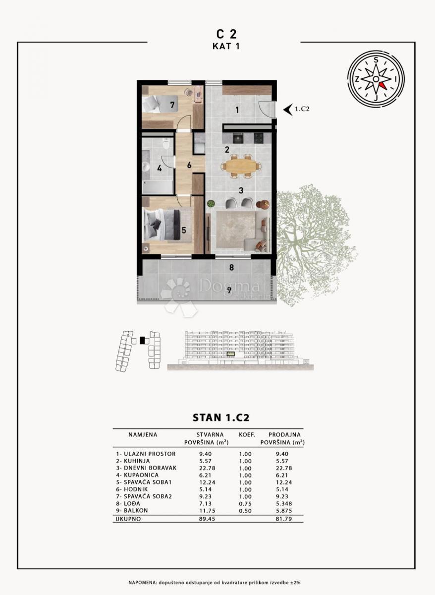 Stanovanje Crvene kuće, Zadar, 51,98m2